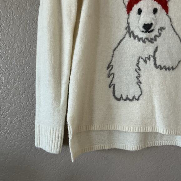 Woolrich Ivory Polar Bear Wool Blend Sweater Women's XS Pullover Knit Red Hat - Picture 11 of 12